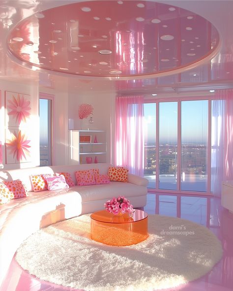 POV: This is Your Pink and Orange Dream Apartment from the 2000s! 🧡💖🏠 [AI] 🛍️ Shop posters at damidreamscapes.etsy.com Custom poster designs are available through commissions on Etsy. #y2k #apartment #2000snostalgia #pinkaesthetic #orangeaesthetic #genz #millennials #dreamroom #y2kvibes #colorfulhome #interiordesign #2000sthrowback #pinkdecor #orangedecor #roominspo #teenroomdeclr #y2knostalgia #vibrantinterior #homedecor #roomposter #decorinspo #aesthetic #dreambedroom #youthculture #200... 00s Interior, Early 2000s Apartment, Frutiger Aero Interior, Y2k House, Y2k Apartment, Beautiful Dorm Room, Newborn Room, Dream Bedroom Inspiration, Orange Dream