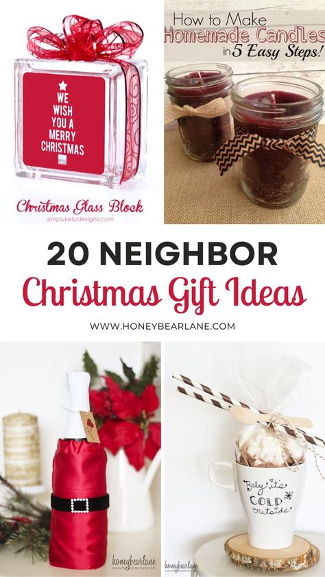 It's almost Christmas! Need gift inspiration for your neighbors? Check out these 20 ideas, including lemon soap, dish towel aprons, peanut butter fudge, hot chocolate gifts, and a Santa bottle cozy! Spread some holiday cheer with these homemade gift options for your neighbors. Neighbor Christmas Gift Ideas, Neighbor Gift Ideas, Christmas Glass Blocks, Bottle Cozy, Almost Christmas, Hot Chocolate Gifts, Christmas Neighbor, Lemon Soap, Bottle Cozies