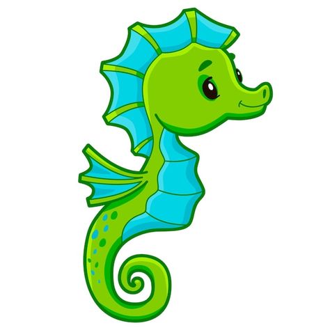 Seahorse Clipart, Sea Horses Illustration, Cartoon Sea Animals, Horse Cartoon, Clay Fish, Learning English For Kids, Fish Plate, Sea Horse, Ocean Creatures