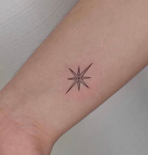 Small First Tattoos, Tiger Tattoo Thigh, North Star Tattoos, Simple Compass Tattoo, Small Shoulder Tattoos, Special Tattoos, Star Tattoo Designs, Small Tattoos Simple, Star Tattoo