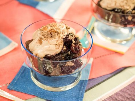 Get Black Forest Pudding Cake Recipe from Food Network Black Forest Pudding, Breakfast For Dinner Party, Jeff Mauro, The Kitchen Food Network, Sunny Anderson, Geoffrey Zakarian, Dinner Party Ideas, Chocolate Garnishes, Cherry Sauce