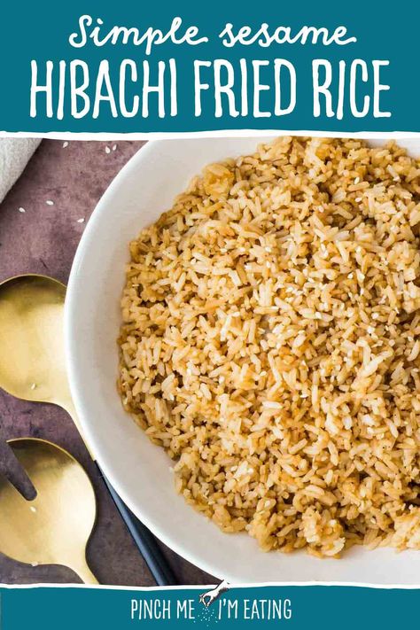 This simple sesame hibachi fried rice will take your tastebuds right back to your favorite Japanese steakhouse! This toasty fried rice is flavored with soy sauce and sesame seeds —no veggies or egg — and takes only 15 minutes to make. It makes the perfect side dish for teriyaki chicken or a full hibachi-style dinner at home! Teriyaki Chicken Side Dishes, Plain Fried Rice Recipe, Plain Fried Rice, Hibachi Rice, Hibachi Fried Rice, Japanese Fried Rice, Hibachi Recipes, Veggie Fried Rice, Fried Rice With Egg