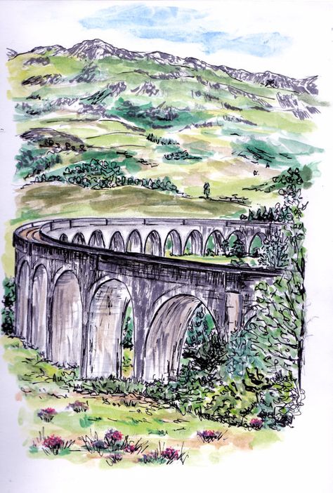 Scotland Coloring Pages, Edinburgh Sketch, Watercolour Scotland, Caravan Embroidery, Scotland Watercolor, Scotland Drawing, Scotland Illustration, Scotland Symbols, Scotland Painting