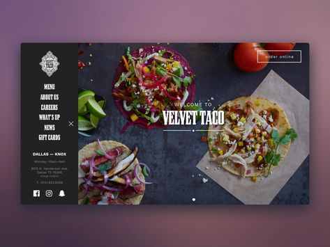 Velvet Taco, Tacos Menu, Homepage Design, Global Community, Website Design, Tacos, Velvet, Graphic Design, Design