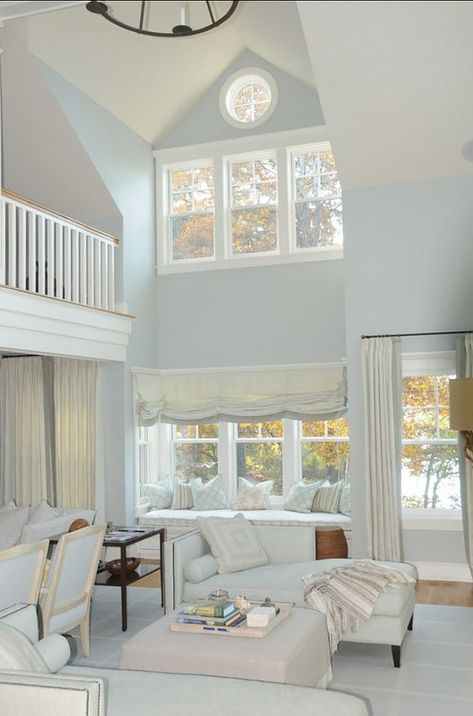 towering-walls-matte-paint Pale Blue Paint Colors, Popular Living Room Colors, Calming Paint Colors, Boston Living Room, Beach Style Living Room, Popular Living Room, Popular Paint Colors, Paint Colors Benjamin Moore, Blue Paint Colors