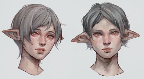 Elf Ear Concept Art, Elf Ears Downwards, Long Elf Ears Drawing Reference, Elf Reference Drawing, Droopy Elf Ears Drawing Reference, Downturned Elf Ears, Elf Ear Piercing Drawing, Droopy Elf Ears Drawing, Elf Earrings Drawing