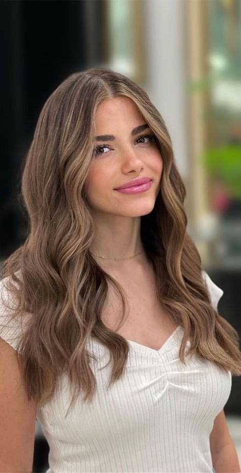 Hair Colour2023, New Trend Hair Color 2023, Milk Tea Highlights Hair, Face Frim Color Hair, Milktea Brown Hair Color Short Hair, Milk Tea Colour With Balayage Highlights, Hair Color Ideas For Virgin Hair, Hair Color Highlights 2023, Winter Brown Hair With Highlights