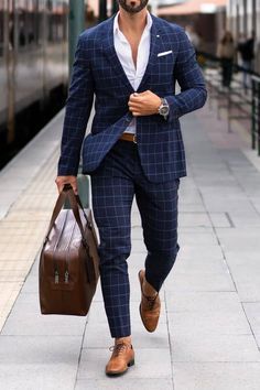 Mens Blazer Styles Classy, Mens Suits Style Modern, Blue Check Suit, Lazar Angelov, Blue Plaid Suit, Blue Range, Windowpane Suit, Modern Tailor, Checkered Suit