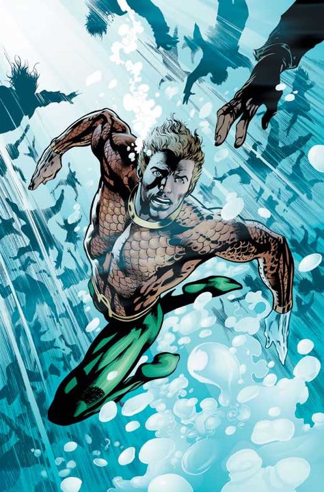 Aquaman (Arthur Curry aliases; Orin, King of the Seven Seas, The Dweller-in-the-Depths, Aquatic Ace, Marine Marvel) (Atlantean/Human Hybrid) (Avalon Cay, Atlantis) Protector of the seas and oceans, king of Poseidonis. Underwater breathing. Limited telepathy, marine empathy. Can swim 100 m.p.h. underwater. Water adapted physiology grants superhuman strength, endurance, durability, reflexes, agility, dexterity, healing, senses. Limited hydrokinesis (some continuities) 6' 1" tall. Aquaman Artwork, Aquaman Dc Comics, Aquaman Comic, Aqua Man, Hero Comic, Black Manta, Justice League Dark, The Creeper, Dc Comics Characters