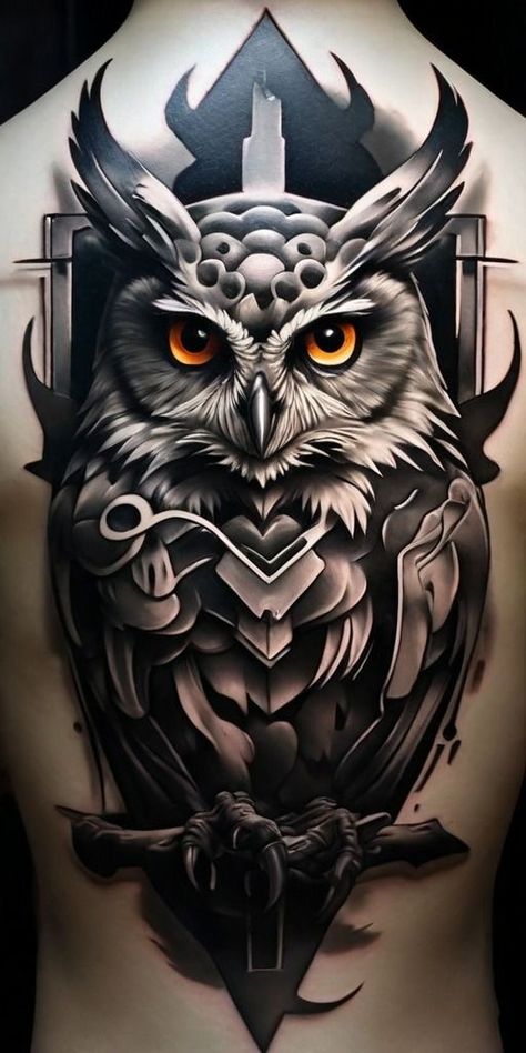 Neck Tattoo Designs Men Drawings, Tattoo Owl Design, Back Coverup Tattoo, Owl Cover Up Tattoo, Black And Grey Tattoo Ideas, Coverup Tattoo Designs, Owl Tattoo Men, An Owl Tattoo, Black Grey Tattoo Design