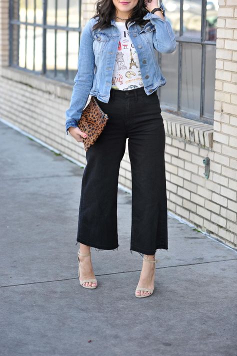 Culotte Jeans Outfit, Wide Leg Cropped Pants Outfit, Cropped Pants Outfit, Cropped Jeans Outfit, Fun Denim, Celana Fashion, Wide Leg Jeans Outfit, Jean Jacket Outfits, Cropped Wide Leg Jeans