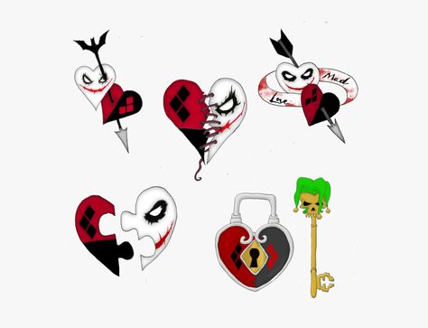 Small Harley Quinn Tattoo, Joker And Harley Quinn Tattoo Couples, Mad Love Tattoo, Harley Quinn And Joker Tattoo, Joker And Harley Quinn Tattoo, Joker Symbol, Joker And Harley Tattoo, Partner Tattoo, Ny Tattoo