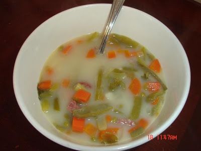 My Green Bean Soup - Mennonite Style   ﻿    1-2 pounds smoked ham - with bone is fine  ( smoked farmer sausage can be substituted for ... Green Bean Soup, Farmer Sausage, Ham And Green Beans, Bean And Sausage Soup, Green Beans Soup, Mennonite Recipes, Cooking Green Beans, Ham Soup, Ham And Bean Soup