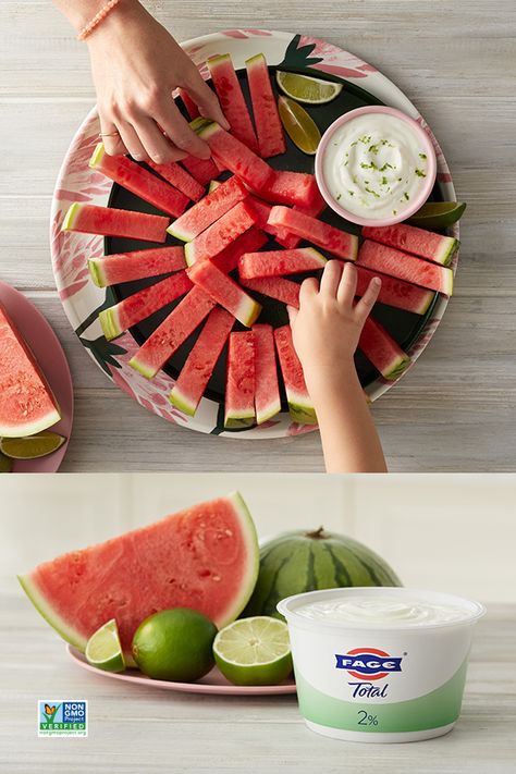 Dip For Watermelon, Watermelon Dip, Lime Dip, Watermelon Sticks, Fage Yogurt, Tiger Party, Greek Yogurt Dips, Sweet Lime, Dessert Alternatives