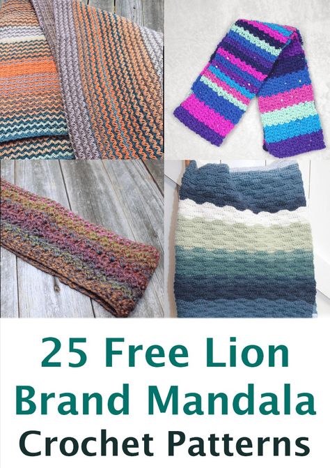 27 Free Lion Brand Mandala Crochet Patterns to Make - A More Crafty Life Lion Brand Mandala Ombre Yarn Crochet Patterns, Mandala Bonus Bundle Yarn Patterns, Lion Brand Mandala Bonus Bundle Patterns, Mandala Ombre Yarn Crochet Patterns, Mandala Yarn Crochet Patterns, Mandala Yarn Crochet Patterns Free, Mandala Yarn Patterns, Mandala Crochet Patterns, Crochet Womens Scarf