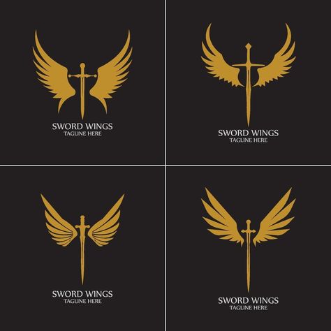 Sword with Wings. Golden Sword Symbol on Black Background. Wings Symbol, Wing Ideas, Butterfly Swords, Phoenix Wings, Holy Symbol, Dragon Wing, Random Patterns, Ben 10 Alien Force, Phoenix Tattoo