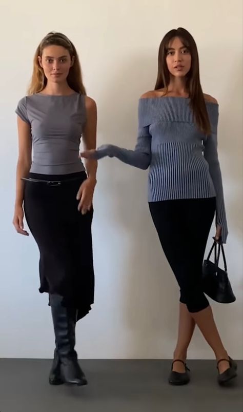 Bardot sweater, capri legging pant and ballerinas, middle skirt and riding boots Capris And Boots, Capri Pants Outfits Winter, Capris Outfit Aesthetic, How To Style Capri Pants, Capri Pants Outfits Y2k, Capris With Boots, Capri Pants Outfits For Work, Column Skirts, Bardot Sweater