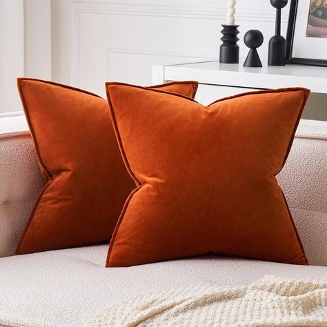 Amazon.com: MIULEE Pack of 2 Decorative Velvet Throw Pillow Covers Soft Burnt Orange Pillow Covers Soild Square Cushion Case for Sofa Bedroom Car 18x 18 Inch 45x 45cm : Home & Kitchen Burnt Orange Pillows, Christmas Sofa, Orange Pillow Covers, Fall Pillow Cover, Orange Pillows, Fall Pillows, Velvet Throw, Velvet Pillow Covers, Velvet Throw Pillows