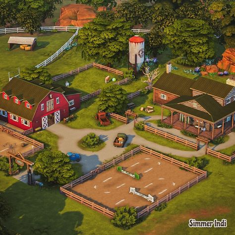 Heartland Ranch Layout, Heartland Ranch House Layout, Sims 4 Vegetable Garden, Outdoor Horse Stalls, Horse Ranch Layout, Heartland Ranch House, Horse Ranches, Celebrity House, Sims 4 Houses Layout