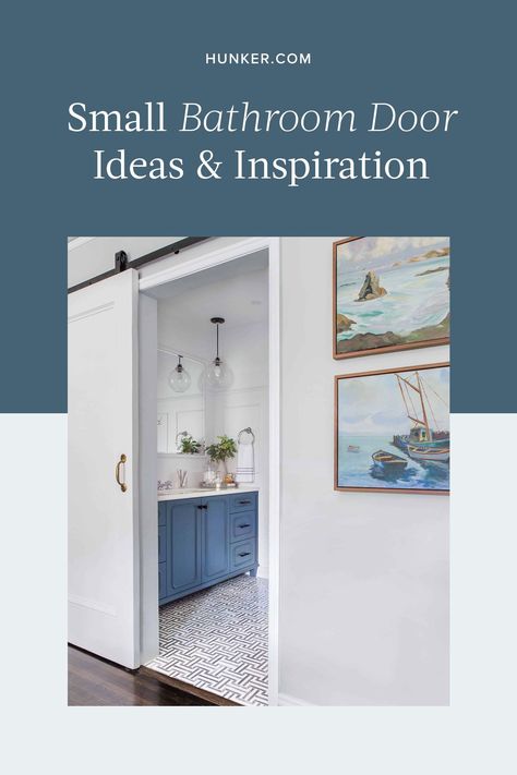 If you're planning a remodel, we highly recommend considering these seven small bathroom door ideas. #hunkerhome #bathroomdoor #smallbathroomdoor #smallbathroomdoorideas #bathroomideas Door For Small Bathroom, Small Bathroom Doors, Small Corner Bath, Small Bathroom Door Ideas, Small Bathroom Door, Modern Pocket Doors, Bathroom Door Ideas, Big Bathtub, Installing French Doors