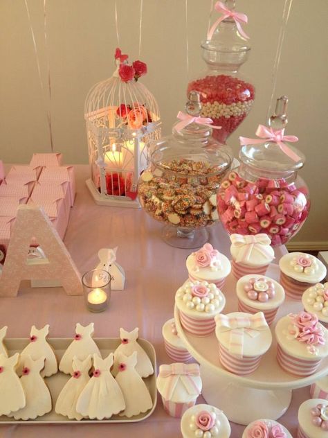 A Very Pretty Candy Buffet. A beautiful Bride to Be's Bridal Shower. Styled  Designed by Oh So Sweet Candy Buffet Styling  Hire. Bride To Be Sweet Table, Bridal Shower Candy Table, Bachelorette Food, Bridal Shower Candy Bar, Buffet Styling, Coquette Birthday, Bride To Be Decorations, Sweet Buffet, Pretty Candy