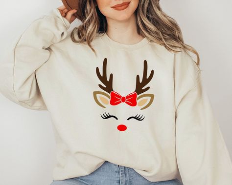 Christmas Sweatshirt, Reindeer Christmas Sweatshirt, Reindeer Face Sweatshirt, Reindeer Shirt for Woman, Christmas Shirt for Mama  ORDER INSTRUCTIONS  ➤ Check and review all listing photos. ➤ Pick up your item's size and color from drop down menus. ➤ Choose the quantity. ➤ Click "Add to Cart" button. ➤ Fill in the personalization box as recommended if provided.  ➤ You can go back to add more item or you can complete the checkout process. ➤ Click "Proceed to Check Out".  WHICH SIZE FITS ME BEST Reindeer Outfit Women, Reindeer Shirt Ideas, Christmas Sweatshirt Ideas, Reindeer Shirt, Christmas Craft Fair, Reindeer Face, Christmas Guide, Daycare Ideas, Spirit Week