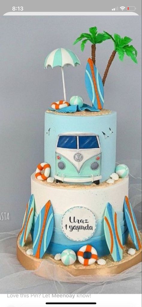 1st Birthday Surf Cake, Surfs Up Theme Party, Surf Theme Food, Surf Themed Cake, First Wave Birthday Cake, Surf Theme Birthday Cake, Surfer Birthday Cake, The Big One First Birthday Cake, Surfing Theme Party