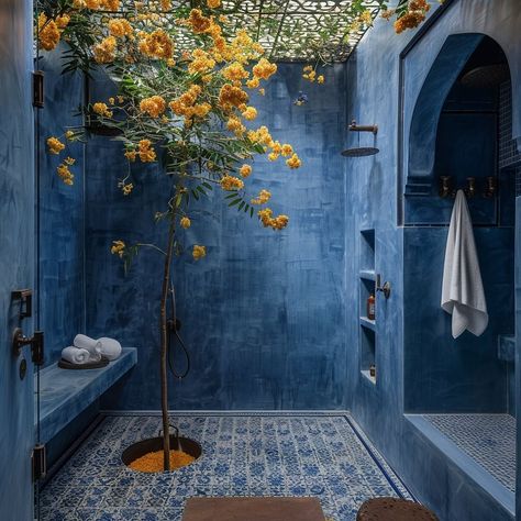 Hajar Ali (@reverse.orientalism) • Instagram photos and videos Reverse Orientalism, Blue Home Decor, Home Design Ideas, Dream House Interior, Blue Decor, Outdoor Shower, Dream House Decor, Beautiful Space, House Inspo