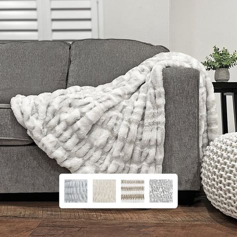 The Mood Mallow Ruched FauxFur Throw - Bed Bath & Beyond - 37291291 Knited Blankets, Room Wishlist, Country Interiors, Country Interior, Grey Throw, Fur Throw Blanket, Rustic Colors, Gray Blanket, Fur Throw