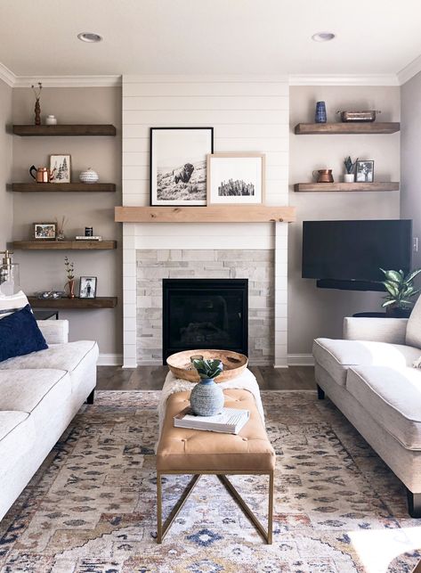 Flat Chimney Wall Ideas, Tv Chimney Wall, Tv On Chimney Wall, House Fireplace, Narrow Living Room, Fireplace Shelves, Fireplace Built Ins, House Deco, Room Styles