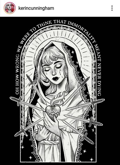 Lady Of Sorrows Tattoo, Our Lady Of Sorrows Art, Sacred Heart Tattoos, Lady Of Sorrows, Our Lady Of Sorrows, The Music Industry, Patron Saints, Heart Tattoo, Sacred Heart