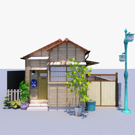 ArtStation - Japanes Little House Japanese Townhouse, Tiny Japanese House, City Bloxburg, Small Japanese House, Japan Building, Anime Houses, Snowy Escape, Japanese Buildings, Asian House