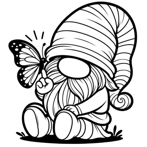 5 Butterfly Gnome Coloring Pages, Enchanted Butterfly Gnome Coloring Page, Fantasy Butterfly Gnome Coloring, Butterfly Coloring Pages, Gnome - Etsy Gnome Drawing Ideas, Summer Fonts, Butterfly Gnome, Gnome Coloring Pages, Enchanted Butterfly, Butterfly Coloring Pages, Fantasy Butterfly, Sunflower Coloring Pages, Bottles Design