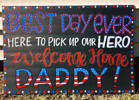 Military Homecoming Sign / Chalkboard /. Deployment / Air Force Marines / Navy / Army / to order please email Charlestonchalkchick@gmail.com or visit and message www.facebook.com/charlestonchalkchick Army Homecoming Signs, Army Welcome Home Signs, Deployment Welcome Home Signs, Welcome Home Quotes, Deployment Homecoming Signs, Welcome Back Party, Welcome Home Military Signs, Welcome Home Soldier, Military Homecoming Signs