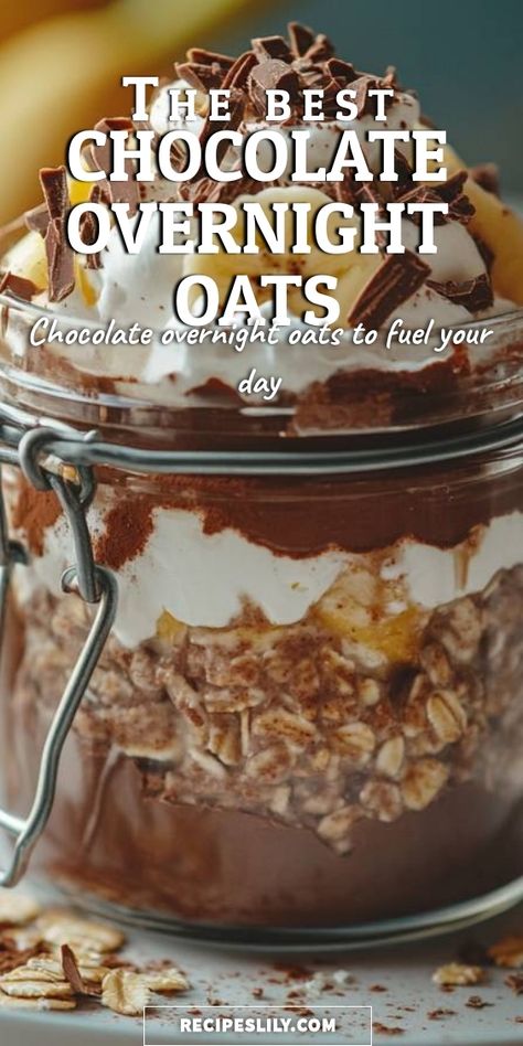 Indulge in my delicious chocolate overnight oats! This creamy and rich recipe is perfect for fueling your day. Just combine oats, cocoa, and your favorite milk, and let them soak overnight. The next morning, you’ll wake up to a chocolaty treat topped with whipped cream and chocolate shavings. Trust me, it’s a breakfast dream come true! Cacao Overnight Oats, Chocolate Oatmeal Breakfast, Oats Dessert, Overnight Oats Easy, Overnight Oats With Yogurt, Chocolate Overnight Oats, Chocolate Almond Milk, Instant Oats, Overnight Oats Healthy