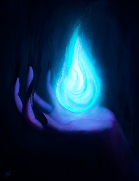 Flame in hand, Tamás Bagi on ArtStation at https://www.artstation.com/artwork/oOJ96B Flame Painting, Fantasy Dagger, Drawing Time, Monochromatic Art, Goddess Aesthetic, Flame Art, Blue Magic, Art Therapy Activities, Blue Flame