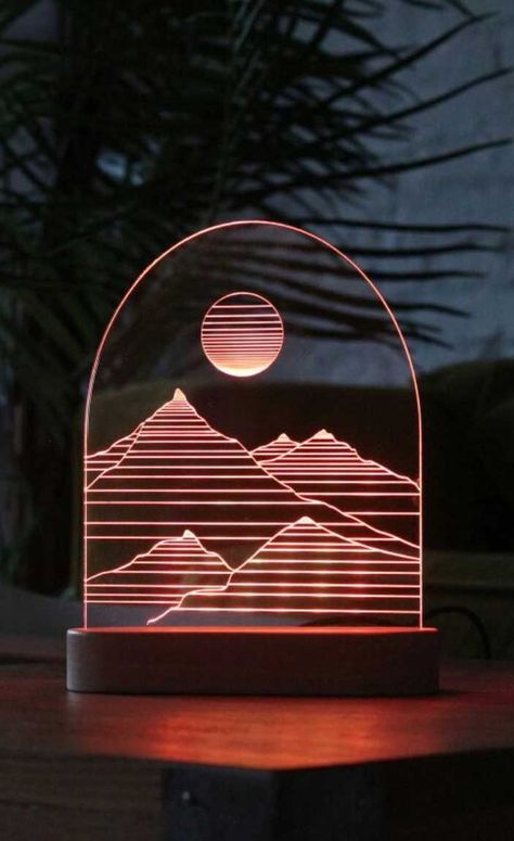 Nature Lamp, Lamp Vector, Laser Cut Lamps, Cnc Router Projects, Nature 3d, Laser Engraved Acrylic, Router Projects, 3d Led Lamp, Green Facade