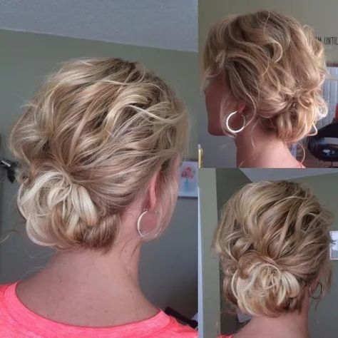 Updo For Short Curly Hair, Simple Updo, Short Hair Bun, Curly Updo, Hairdos For Short Hair, Short Wedding Hair, Low Bun, Penteado Cabelo Curto, Cute Hairstyles For Short Hair