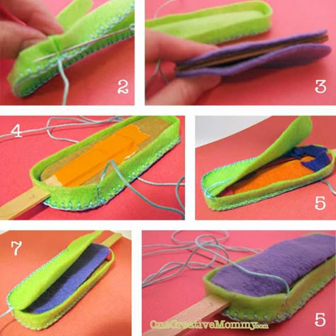 #Felt Popsicle #Tutorial and Free Patterns {OneCreativeMommy.com} Felt Popsicle, Felt Food Patterns, Felt Food Diy, Felt Cake, Felt Fruit, Felt Play Food, Pretend Food, Felt Crafts Diy, Food Patterns