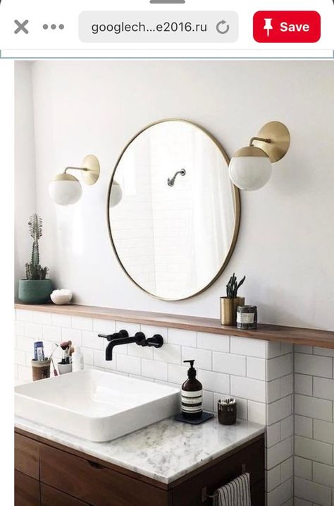 Bathroom shelf below mirror, above sink faucet Tile Backsplash Bathroom, Above Sink, Bad Inspiration, Metal Frame Mirror, Room Tiles, Bathroom Backsplash, Trendy Bathroom, Modern Bathroom Decor, Bad Design