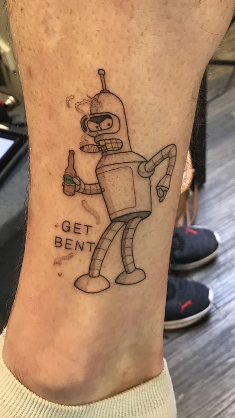 Carton Tattoo Ideas, Bender Tattoo Futurama, Futurama Tattoo Ideas, Carton Tattoo, Bender Tattoo, Futurama Tattoo, Robot Tattoo, Australia Tattoo, Nostalgic 90s