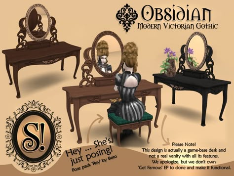 The Sims Resource - Modern Victorian Gothic - Obsidian Vanity Sims 4 Victorian House, Victorian Sims 4, Gothic Victorian House, Sims 4 Victorian, Sims 4 Historical, Sims 4 Decades Challenge, Sims Furniture, Furniture Cc, The Sims Mods