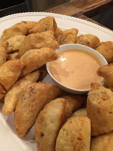 Chicken Chorizo Empanadas & Chipotle Dipping Sauce Recipe Empanada Sauce Recipe, Empanada Sauce, Chipotle Dipping Sauce, Chorizo Empanadas, Breakfast Empanadas, Homemade Empanadas, Easy Empanadas Recipe, Chicken Empanadas, Filipino Food Dessert