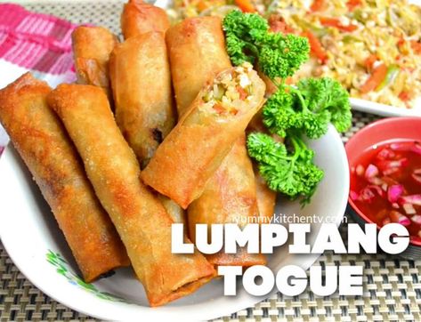 Lumpiang Togue - Yummy Kitchen Togue Recipe, Minced Chicken, Carrots And Green Beans, Foreign Food, Spring Roll, Pepper Salt, Mung Bean, Filipino Food, Bean Sprouts