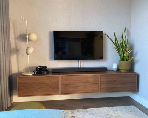 IKEA EKET Wall Mounted TV Unit Seals the Deal on Marlene's Living Room Redo 9 Eket Ikea Hacks Living Room, Ikea Eket Tv Stand, Eket Tv Unit, Ikea Eket Tv, Ikea Hack Tv Wall, Ikea Eket Living Room, Eket Wall Mounted, Ikea Tv Hack, Ikea Eket Wall