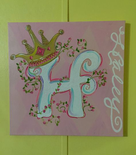 Canvas Name Painting Ideas, Kids Paint Night, Baby Canvas Art, Painting Canvas Crafts, Baby Room Paintings, Princess Canvas, Birthday Canvas, Princess Painting, Cute Easy Paintings