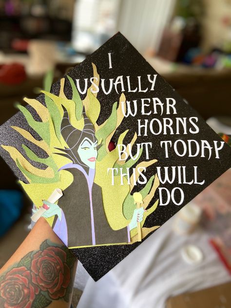 Hotter By One Degree Grad Cap, Spooky Graduation Cap, Sleeping Beauty Graduation Cap, Alice In Wonderland Graduation Cap, Goth Graduation Cap, College Caps, Nursing Caps, Graduation Hats, Grad Cap Decorated