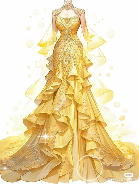 Gold Fairytale Dress, Dress Aesthetic Royal, Mascarade Ball Dresses, Fantasy Ballgown, Yellow Gowns, White Dress Aesthetic, Phoenix Costume, Dramatic Dresses, Golden Gown