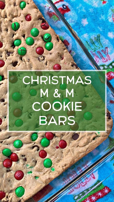 Christmas M & M Cookie Bars are soft, flavor packed cookie bars with both chocolate chips AND M &M’s throughout! Perfect for the Holidays! #ChristmasCookies #Desserts #Cookies #CookieBars Chocolate Chip Mm Cookie Bars, Chocolate Chip M&m Bars, Chocolate Chip M&m Cookie Bars, M And M Recipes Desserts, Mnm Cookie Bars, M M Bars Recipe Christmas, M&m Bar, M M Bars, M&m Cookie Bar