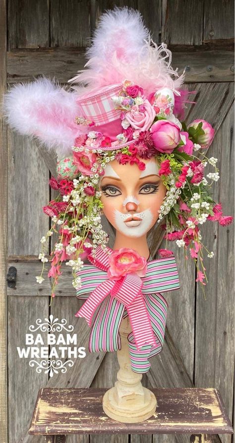 Decor Under Tv, Styrofoam Heads, Mannequin Decor, Centrepiece Ideas, Clown Photos, Floral Centrepiece, Miss Bunny, Styrofoam Head, Under Tv